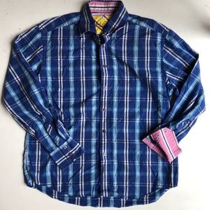 Robert Graham Blue/Pink Geometric Check Flip Cuff Shirt
